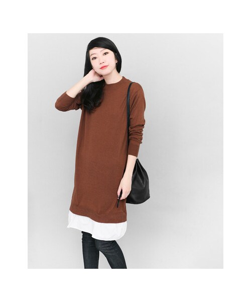 KBF（ケイビーエフ）の「KBF+ 2Way裾ペプラムニットワンピース（ワンピース/ドレス・レディース・BROWN/GRAY/BLACK・one）」の4枚目の写真