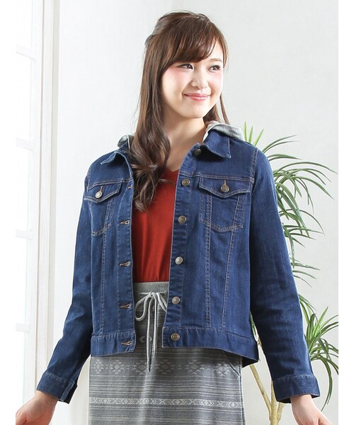 Honeys（ハニーズ）の「フード付Ｇジャン（ジャケット・コート・レディース・ブルー/インディゴ・Ｍ/Ｌ/ＬＬ）」の2枚目の写真