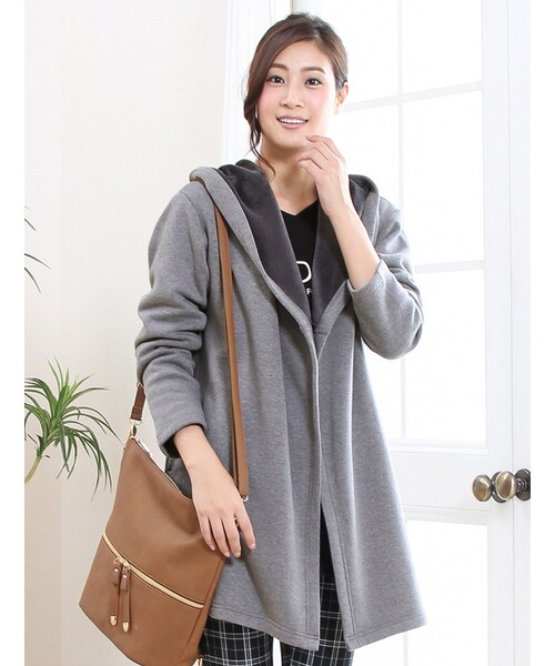 Honeys(ハニーズ)の「ビッグフードジャケット(ジャケット・コート・レディース・クロ/コン/杢グレー/杢チャコール・M/L/LL)」の1枚目の写真