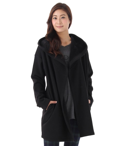 Honeys(ハニーズ)の「ビッグフードジャケット(ジャケット・コート・レディース・クロ/コン/杢グレー/杢チャコール・M/L/LL)」の2枚目の写真