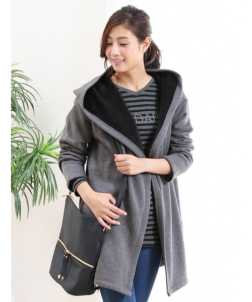 Honeys(ハニーズ)の「ビッグフードジャケット(ジャケット・コート・レディース・クロ/コン/杢グレー/杢チャコール・M/L/LL)」の3枚目の写真