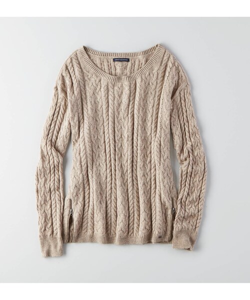 American Eagle（アメリカンイーグル）の「AEOケーブルジップセーター（ニット/セーター・レディース・チャコール/クリーム/クリームミント/ヘザーブラウン/トロピカルティール/ウォッシュプラム/レッド/ベリージャム/イエロー/グレープフルーツ・XXS/XS/S/M/L/XL）」の6枚目の写真
