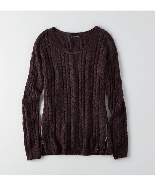 American Eagle（アメリカンイーグル）の「AEOケーブルジップセーター（ニット/セーター・レディース・チャコール/クリーム/クリームミント/ヘザーブラウン/トロピカルティール/ウォッシュプラム/レッド/ベリージャム/イエロー/グレープフルーツ・XXS/XS/S/M/L/XL）」の8枚目の写真