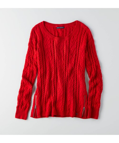 American Eagle（アメリカンイーグル）の「AEOケーブルジップセーター（ニット/セーター・レディース・チャコール/クリーム/クリームミント/ヘザーブラウン/トロピカルティール/ウォッシュプラム/レッド/ベリージャム/イエロー/グレープフルーツ・XXS/XS/S/M/L/XL）」の5枚目の写真