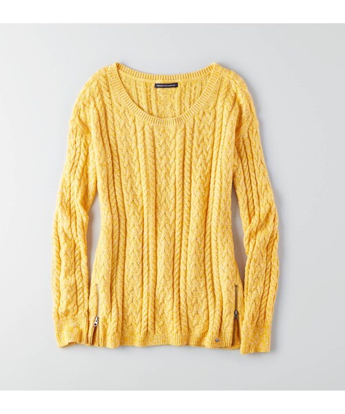 American Eagle（アメリカンイーグル）の「AEOケーブルジップセーター（ニット/セーター・レディース・チャコール/クリーム/クリームミント/ヘザーブラウン/トロピカルティール/ウォッシュプラム/レッド/ベリージャム/イエロー/グレープフルーツ・XXS/XS/S/M/L/XL）」の4枚目の写真