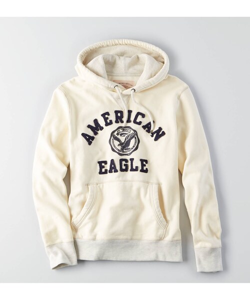 American Eagle（アメリカンイーグル）の「AEOビンテージアップリケポップオーバーフーディー（パーカー・メンズ・グレーヘザー/ビンテージセイル・XS/S/M/L/XL/XXL/XXXL）」の2枚目の写真