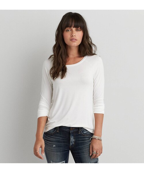 American Eagle(アメリカンイーグル)の「AEOジェギングTシャツ(Tシャツ/カットソー・レディース・ブラック/ホワイト/パイン/コバルトブルー・XXS/XS/S/M/L/XL/XXL)」の1枚目の写真