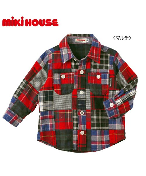 【miki HOUSE】チェック柄 パッチワークシャツ