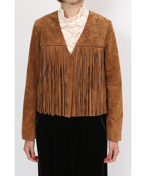 NINE（ナイン）の「スウェードフリンジジャケット（ジャケット/アウター・レディース・キャメル/ブラック・S/M）」の3枚目の写真