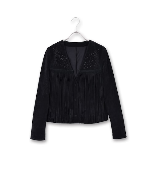 NINE（ナイン）の「スウェードフリンジジャケット（ジャケット/アウター・レディース・キャメル/ブラック・S/M）」の2枚目の写真