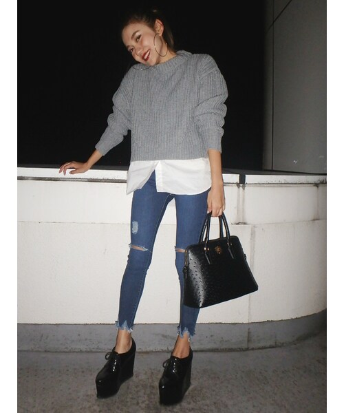 EVRIS（エヴリス）の「レイヤードボトルネックニット（トップス・レディース・グレー/ブラック/グリーン・F）」の4枚目の写真