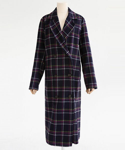 DHOLIC（ディーホリック）の「タータンチェックロングジャケット（その他アウター・レディース・オレンジ/ネイビー/ブラウン・FREE）」の3枚目の写真