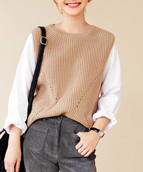 DHOLIC（ディーホリック）の「レイヤード風ニットトップス（その他トップス・レディース・グレー/ブラック/ベージュ/ワイン・FREE）」の3枚目の写真