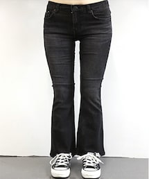 Aco Design | ブーツカット デニム ヴィンテージ/美脚 ストレッチ スキニー ジーンズ/ウォッシング デニム(デニムパンツ)