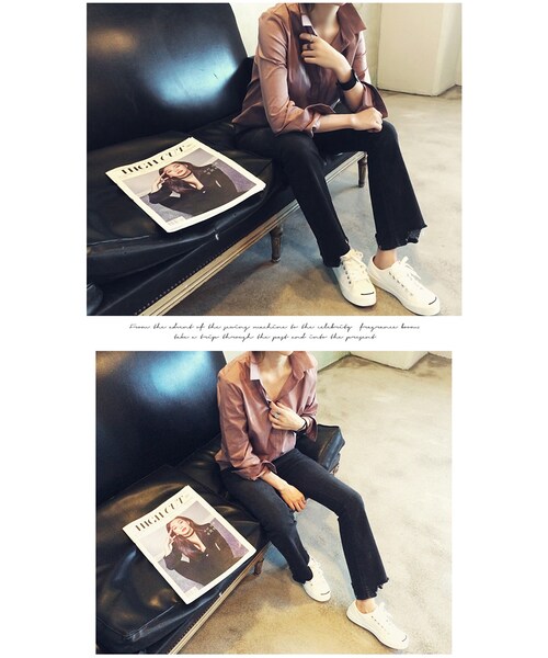 Aco Design（アコデザイン）の「ブーツカット デニム ヴィンテージ/美脚 ストレッチ スキニー ジーンズ/ウォッシング デニム（デニムパンツ・レディース・ウォッシュブラック・S/M/L　ウエスト:66/69/72　ヒップ:76/78/80　股上:22/23/24　太もも:41/43/45　裾幅:44/45/46 総丈:94/95/96）」の5枚目の写真