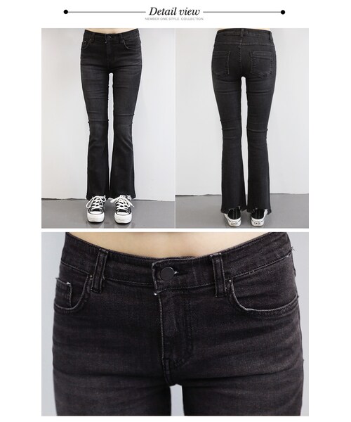 Aco Design（アコデザイン）の「ブーツカット デニム ヴィンテージ/美脚 ストレッチ スキニー ジーンズ/ウォッシング デニム（デニムパンツ・レディース・ウォッシュブラック・S/M/L　ウエスト:66/69/72　ヒップ:76/78/80　股上:22/23/24　太もも:41/43/45　裾幅:44/45/46 総丈:94/95/96）」の6枚目の写真