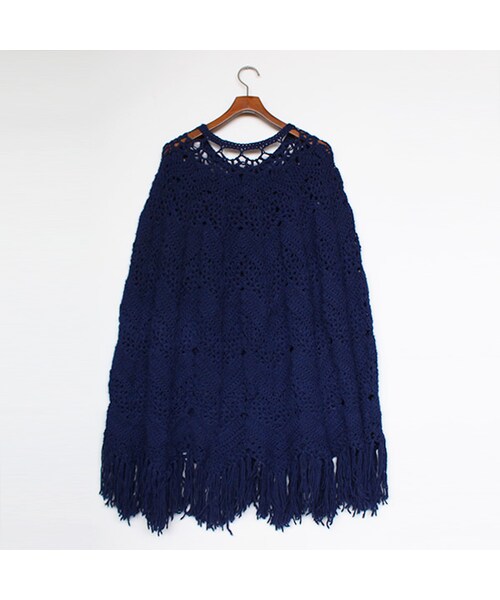 Vintage Clothing(ヴィンテージクロージング)の「Cable Knit Poncho(ジャケット/アウター・Navy・One)」の2枚目の写真