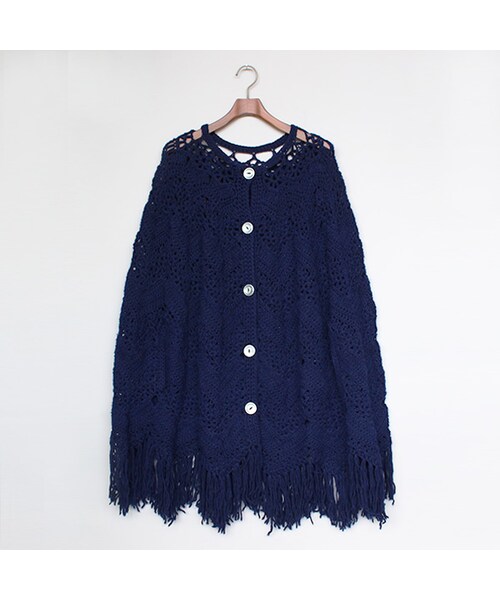 Vintage Clothing(ヴィンテージクロージング)の「Cable Knit Poncho(ジャケット/アウター・Navy・One)」の1枚目の写真