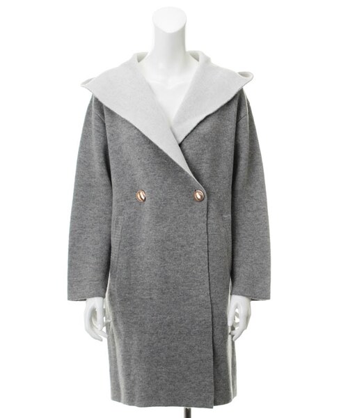 31 Sons de mode（トランテアン　ソン　ドゥ　モード）の「フード付ダブルニットコート（ジャケット/アウター・レディース・ネイビー/ベージュ/ライトグレー・36）」の2枚目の写真