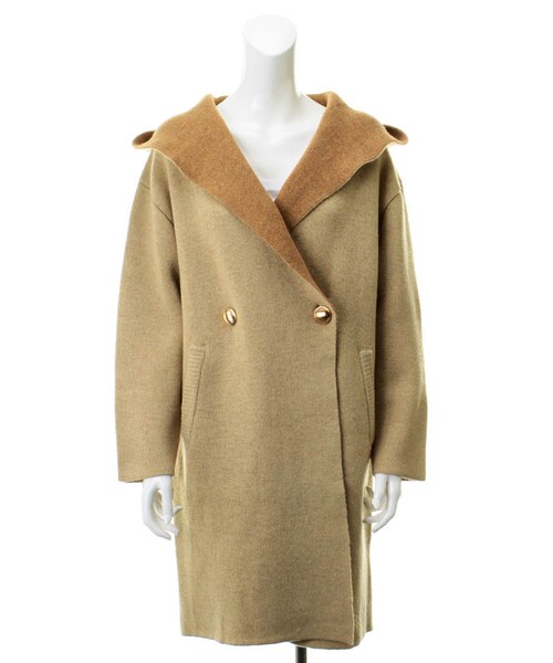 31 Sons de mode（トランテアン　ソン　ドゥ　モード）の「フード付ダブルニットコート（ジャケット/アウター・レディース・ネイビー/ベージュ/ライトグレー・36）」の3枚目の写真