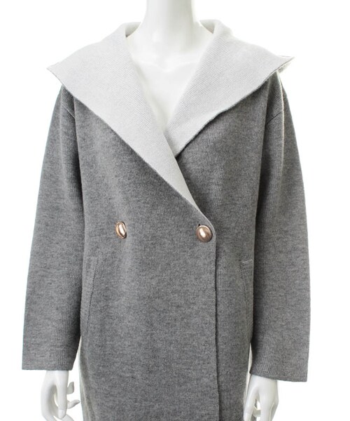 31 Sons de mode（トランテアン　ソン　ドゥ　モード）の「フード付ダブルニットコート（ジャケット/アウター・レディース・ネイビー/ベージュ/ライトグレー・36）」の6枚目の写真