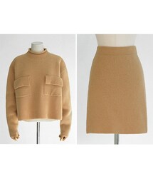 DHOLIC | ポケットポイントボトルネックニットトップス&ニットミニスカートセットアップ(ニット/セーター)