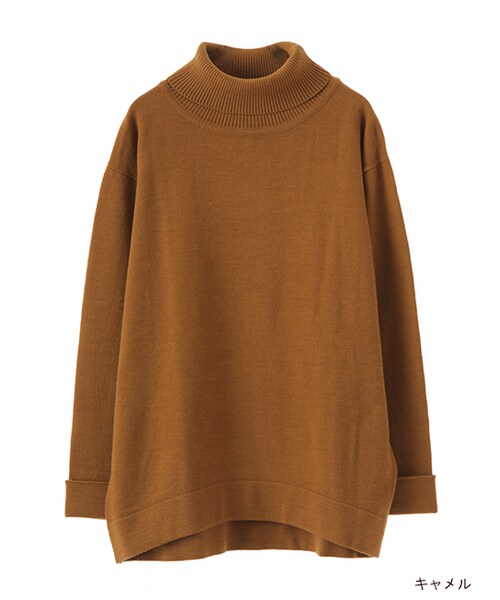 w closet(ダブルクローゼット)の「天竺編みタートルニット(トップス・レディース・オフホワイト/キャメル/カーキ/ブラック・FREE)」の3枚目の写真