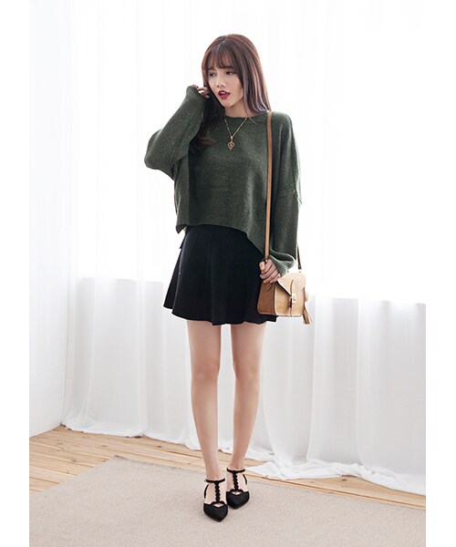 gracegift(グレースギフト)の「立體感直條高腰針織傘裙(スカート・レディース・黑/白・F)」の9枚目の写真