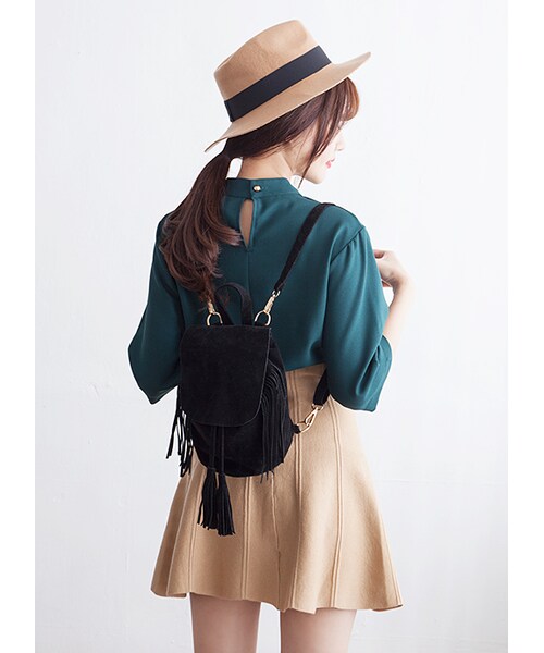 gracegift(グレースギフト)の「韓國民族風麂皮流蘇背包(バッグ・レディース・黑・F)」の6枚目の写真