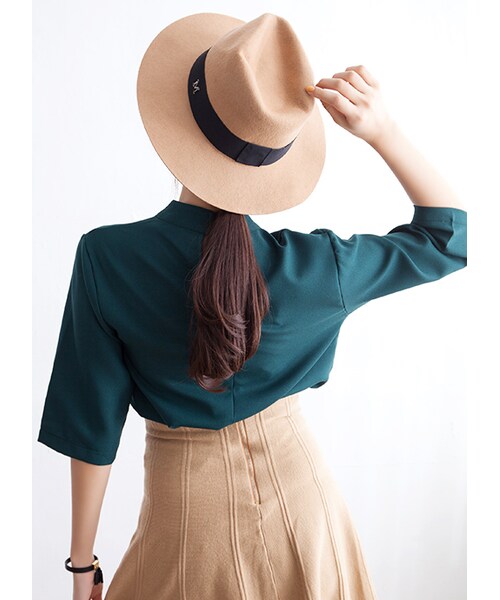 gracegift（グレースギフト）の「韓國高雅M字母緞帶紳士帽（帽子・レディース・杏・F）」の8枚目の写真