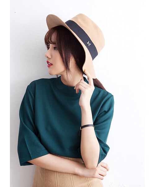 gracegift（グレースギフト）の「韓國高雅M字母緞帶紳士帽（帽子・レディース・杏・F）」の7枚目の写真