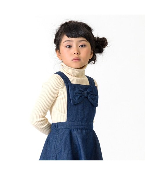 apres les cours(アプレレクール)の「dailyリブニットタートル(トップス・キッズ・ブラック/アイボリー/マスタード/オリーブ/ピンク・80/90/100/110/120/130/140)」の2枚目の写真