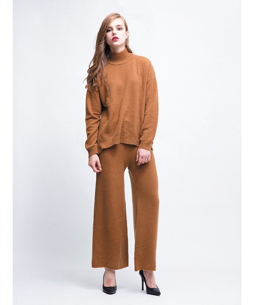 GYDA(ジェイダ)の「ハイウエストニットパンツ(パンツ・レディース・ブラック/ブラウン/カーキ・F)」の4枚目の写真