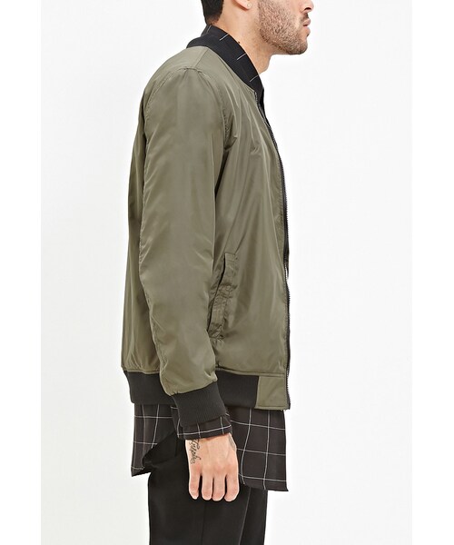 FOREVER 21（フォーエバー トゥエンティーワン）の「[MEN]クラシックジッパーボンバージャケット（ジャケット/アウター・メンズ・OLIVE/BLACK・X-Small/Small/Medium/Large）」の7枚目の写真