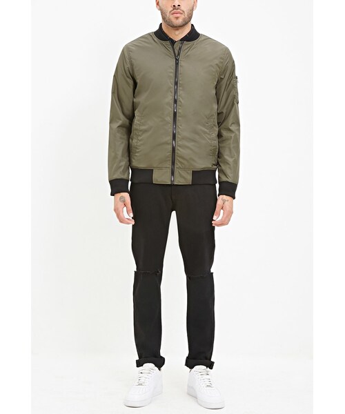 FOREVER 21（フォーエバー トゥエンティーワン）の「[MEN]クラシックジッパーボンバージャケット（ジャケット/アウター・メンズ・OLIVE/BLACK・X-Small/Small/Medium/Large）」の9枚目の写真