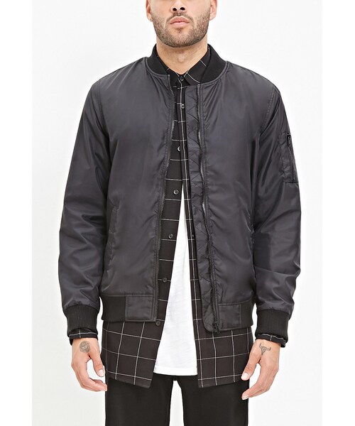 FOREVER 21（フォーエバー トゥエンティーワン）の「[MEN]クラシックジッパーボンバージャケット（ジャケット/アウター・メンズ・OLIVE/BLACK・X-Small/Small/Medium/Large）」の2枚目の写真