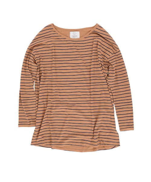 Ungrid(アングリッド)の「ルーズドルマンボーダーロンTee(トップス・レディース・ライトグレー/キャメル・F)」の2枚目の写真