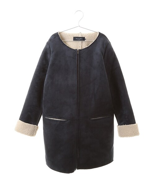 Green　Parks（グリーンパークス）の「Nムートン風ノーカラーコート（ジャケット/アウター・グレー/ブラウン/ネイビー・M）」の3枚目の写真