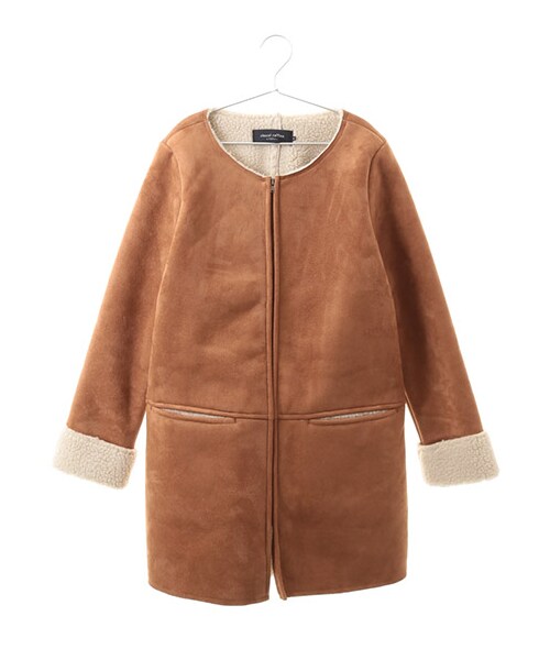 Green　Parks（グリーンパークス）の「Nムートン風ノーカラーコート（ジャケット/アウター・グレー/ブラウン/ネイビー・M）」の2枚目の写真