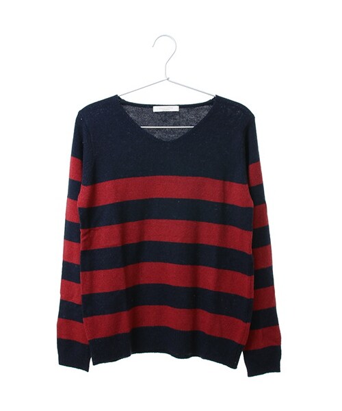 Green　Parks（グリーンパークス）の「Uウォッシャブルボーダープルオーバー（トップス・アイボリー/杢グレー/レッド/ベージュ・F）」の4枚目の写真