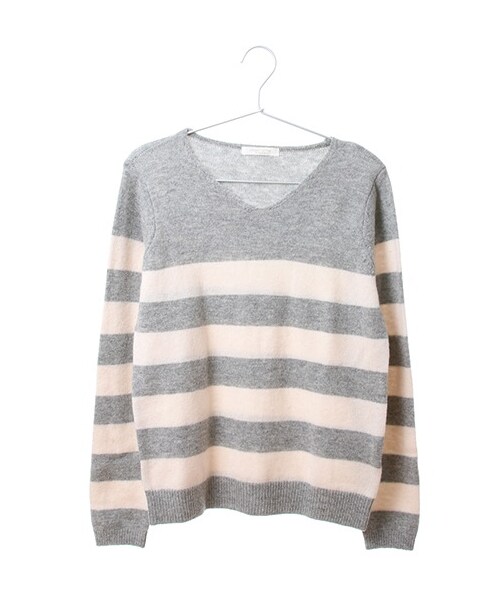Green　Parks（グリーンパークス）の「Uウォッシャブルボーダープルオーバー（トップス・アイボリー/杢グレー/レッド/ベージュ・F）」の2枚目の写真