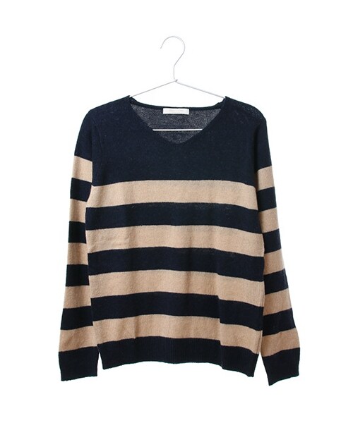 Green　Parks（グリーンパークス）の「Uウォッシャブルボーダープルオーバー（トップス・アイボリー/杢グレー/レッド/ベージュ・F）」の5枚目の写真