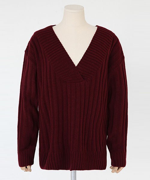 DHOLIC（ディーホリック）の「ざっくりVネックリブ編みニットトップス（ニット/セーター・レディース・クリーム/ネイビー/ブラウン/ワイン・FREE）」の4枚目の写真