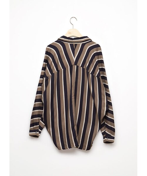 gracegift（グレースギフト）の「韓國輕盈直條紋開襟襯衫（その他・レディース・酒紅/卡其・F）」の7枚目の写真