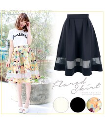 KOBE LETTUCE | 日替わりセール★裾オーガンジー切替ミディアム丈フレアースカート/サーキュラー ウエストゴム M1303送料無料(スカート)