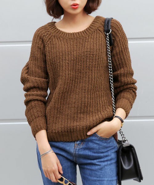 DHOLIC（ディーホリック）の「ラウンドネックソフト編みニット（ニット/セーター・レディース・アイボリー/ネイビー/ブラウン/ブラック・FREE）」の3枚目の写真