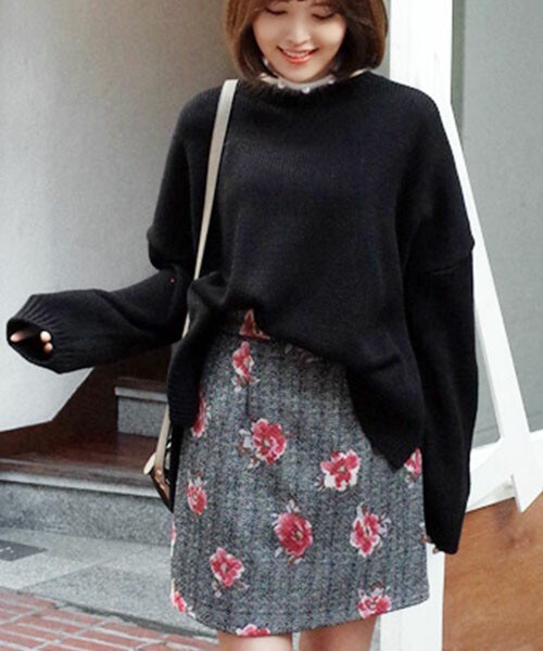 DHOLIC（ディーホリック）の「アンバランスルーズフィットニット（ニット/セーター・レディース・カーキ/グレーベージュ/ピンク/ブラック/ベージュ/ライトベージュ・FREE）」の2枚目の写真