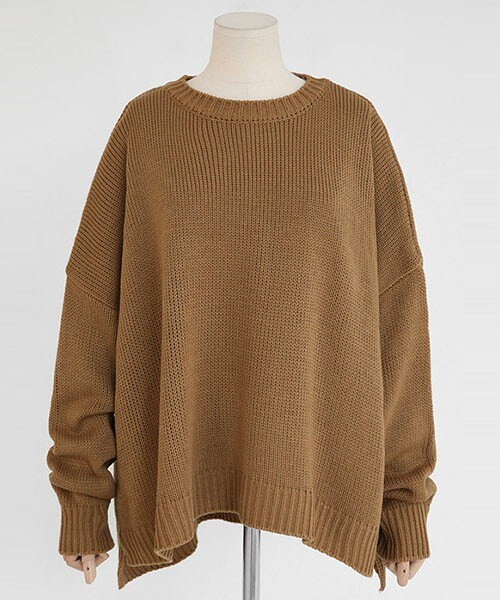 DHOLIC（ディーホリック）の「アンバランスルーズフィットニット（ニット/セーター・レディース・カーキ/グレーベージュ/ピンク/ブラック/ベージュ/ライトベージュ・FREE）」の4枚目の写真