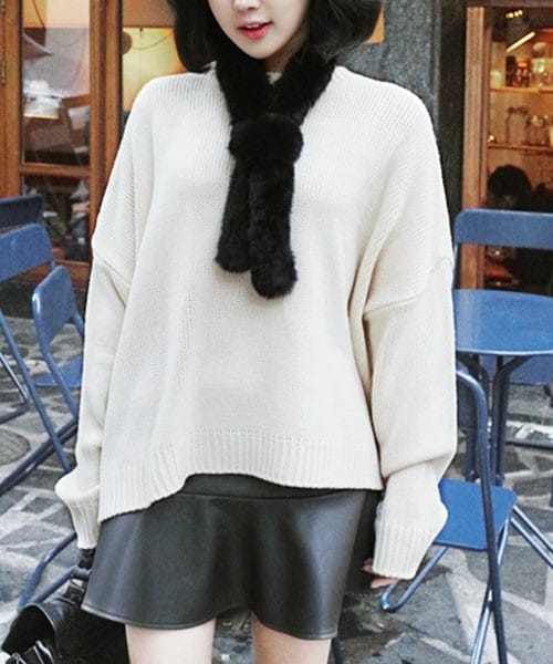 DHOLIC（ディーホリック）の「アンバランスルーズフィットニット（ニット/セーター・レディース・カーキ/グレーベージュ/ピンク/ブラック/ベージュ/ライトベージュ・FREE）」の5枚目の写真