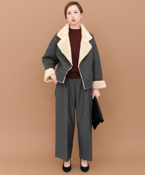 KBF（ケイビーエフ）の「人字紋絨毛夾克外套（ジャケット/アウター・レディース・灰色/炭黑色・one）」の6枚目の写真